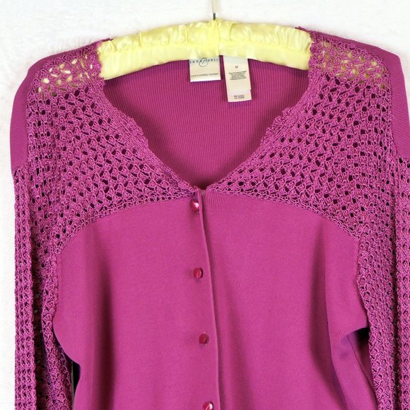 Emma James Women's Size M Crochet Knit Fuchsia Long Sleeve Cardigan - Picture 2 of 7